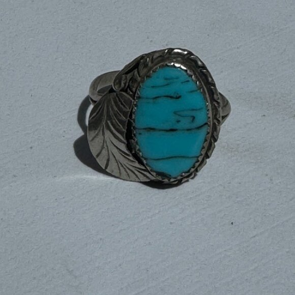 Native American Turquoise Sterling Silver Vintage Ring Size 12 1/4 - Picture 6 of 6